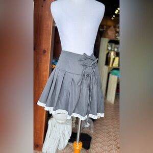 Grey Pleated Skirt with Lace Trim and Bow Detailing